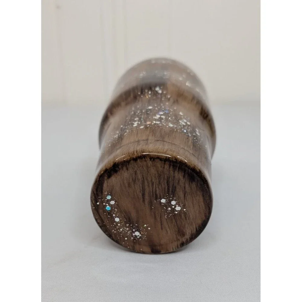 Handpainted Woodgrain Resin Tumbler - Light Brown & Silver Glitter,  30oz, New